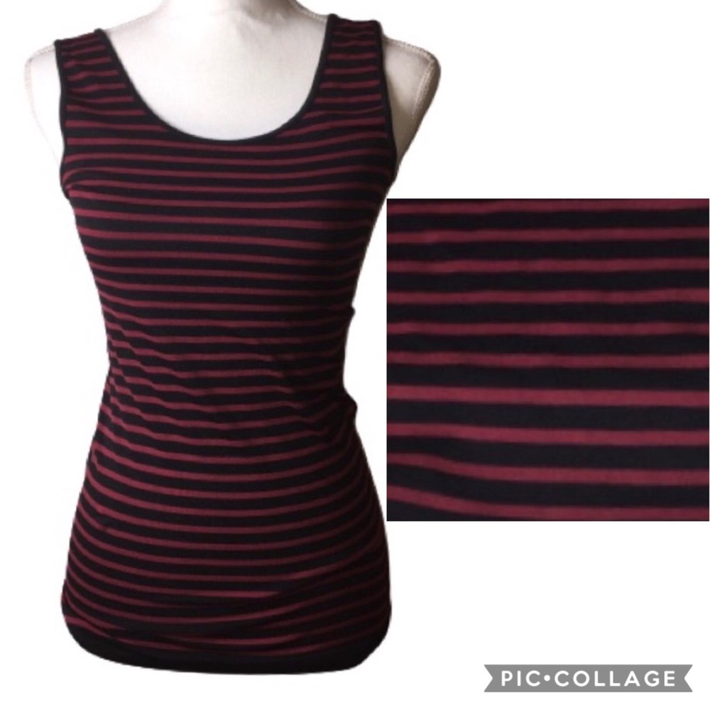 Skinny Tees Cranberry/Black Tonal Stripe Tank Top